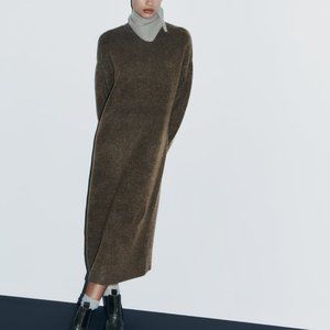 NWT TAUPE BROWN OVERSIZED SOFT KNIT MIDI SWEATER DRESS